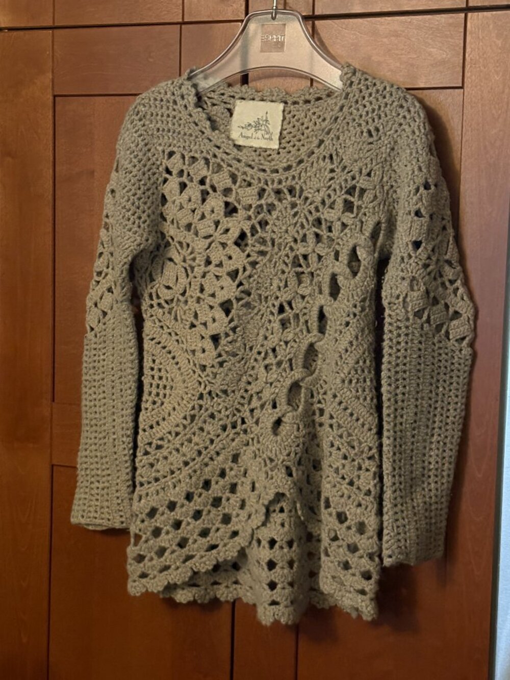 Anthropologie Angel of the North Open Knit Crochet Sweater - Gray / Beige Sz XS